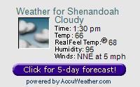 Click for Shenandoah, VA 15 day forecast. (Opens in a new popup window.)