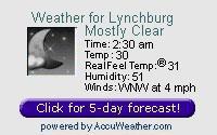 Click for Lynchburg, VA 15 day forecast. (Opens in a new popup window.)
