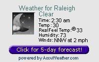 Click for Raleigh, NC 15 day forecast. (Opens in a new popup window.)
