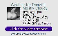 Click for Danville, VA 15 day forecast. (Opens in a new popup window.)