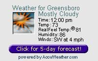 Click for Greensboro, NC 15 day forecast. (Opens in a new popup window.)